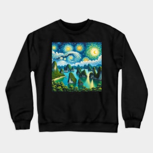 Ha Long Bay Island Vietnam Starry Night - Beautiful Iconic Places Crewneck Sweatshirt